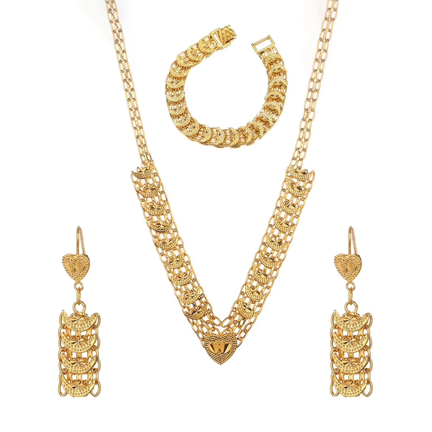 

Ethiopian Gold Color Necklace Bracelets Earrings for Women Fashion Party Jewelry Set