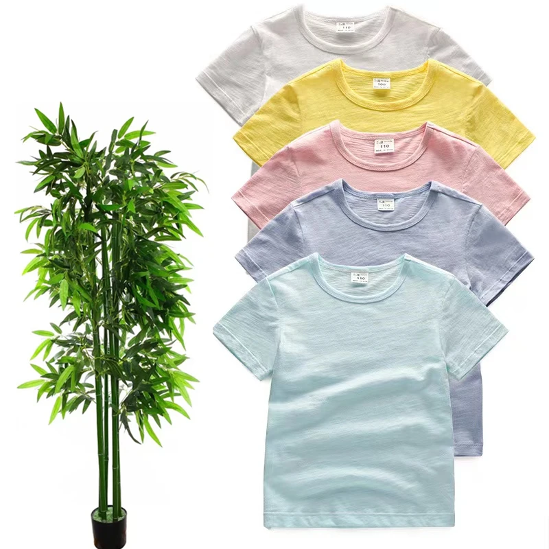 

MQFS Plain Bamboo Kids Shirts Summer Quality Children Girls Tops OEM CUSTOM Brand Kids Girls Tees, As shown