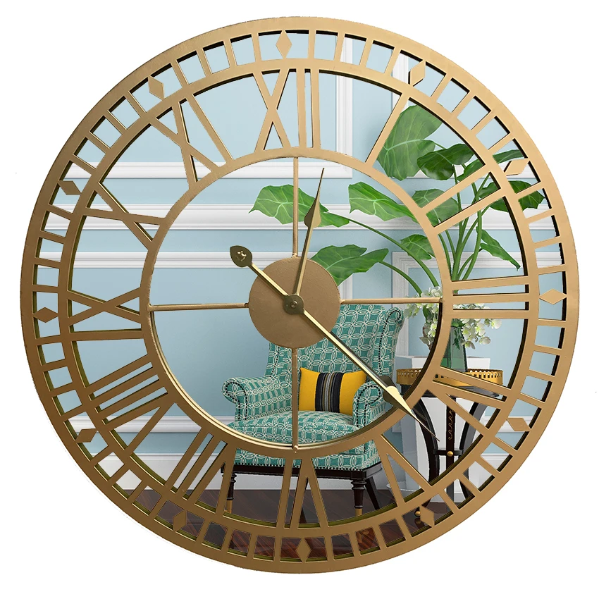 

23 inch oversized Roman digital mirror and round metal frame wall clock, Customized color