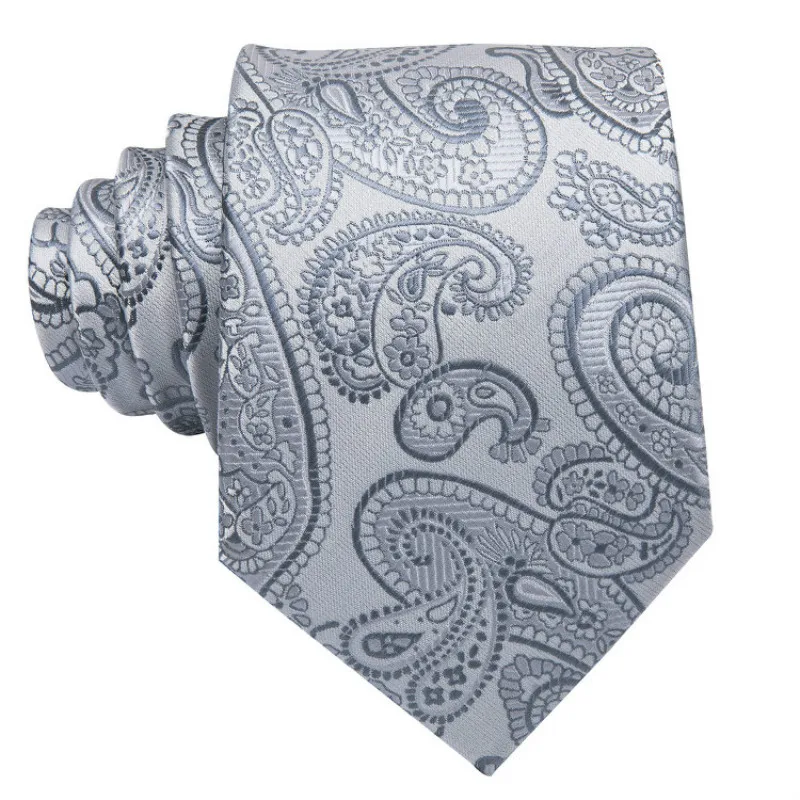 

Wholesale The Most New Wed Tie Man Imported Custom Designer Necktie 100% Grey Paisley Silk Tie Sets