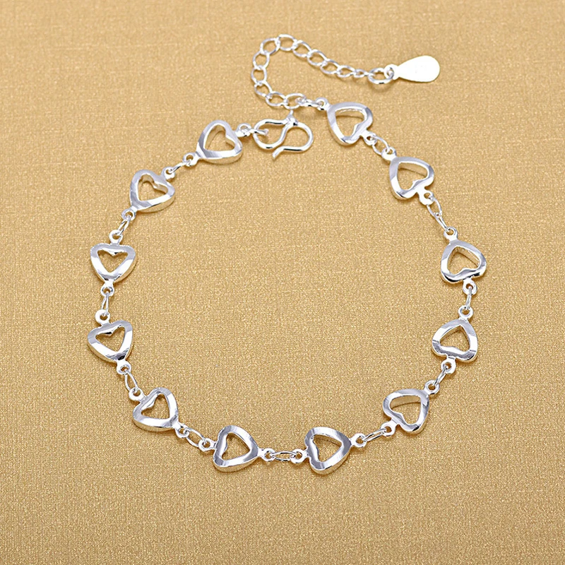 

Elegant Sterling Silver 925 Linked Heart Shape Charm Bracelets For Women Wholesale Jewelry