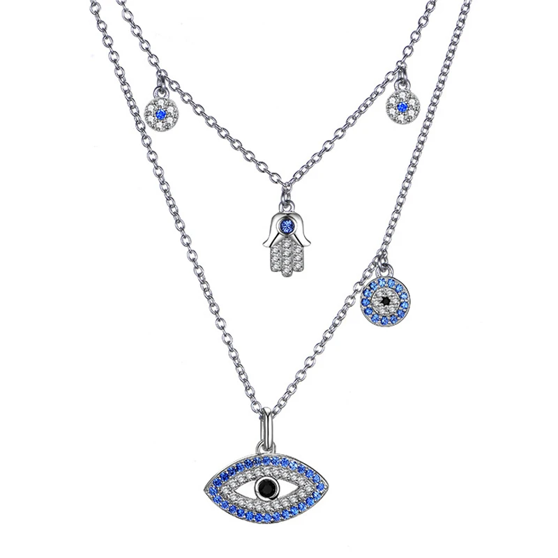 

Muslim Gold Jewelry Turkish Devil Evil Blue Eye Necklace Allah Diamond Fatima Hand Hamsa Necklace Jewelry Muslim, Silver