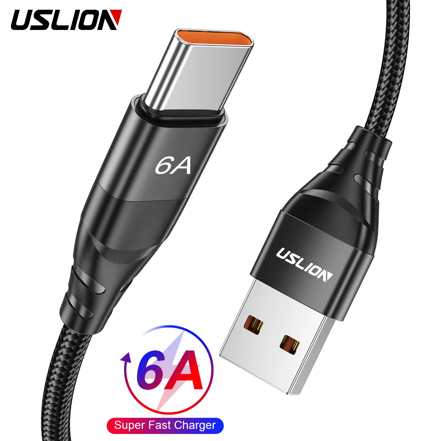 

USLION 6A 66W Super Quick Charging USB Type C Cable Charger Mobile Phone 5A 3A USB Cable Type C Data Cables Micro USB for Huawei, Black,red,purple