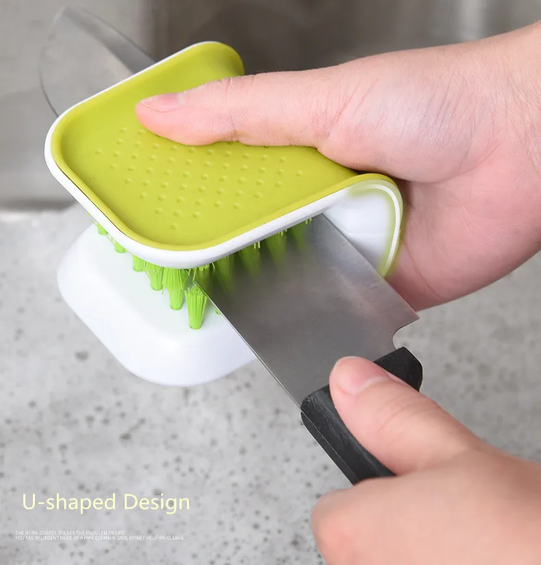 

New Creative High Quality Plastic Kitchen Cutlery Cleaning Brushes Tool Cleaner with Both Sides Brushes, Green