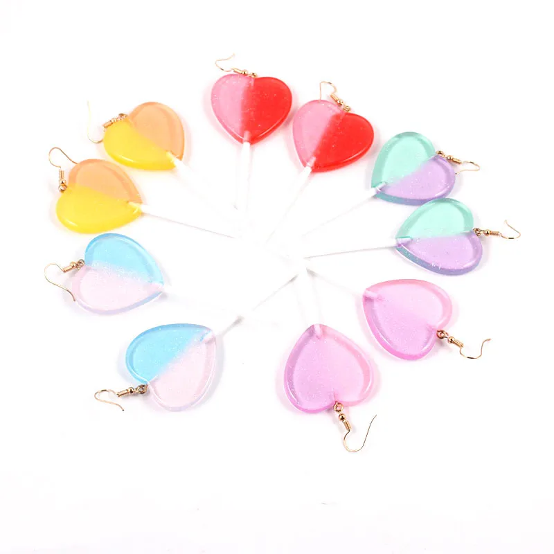 

Women Earring Resin Heart Craft Candy Lollipop Bff Friendship Drop Earrings For Women Children Jewelry