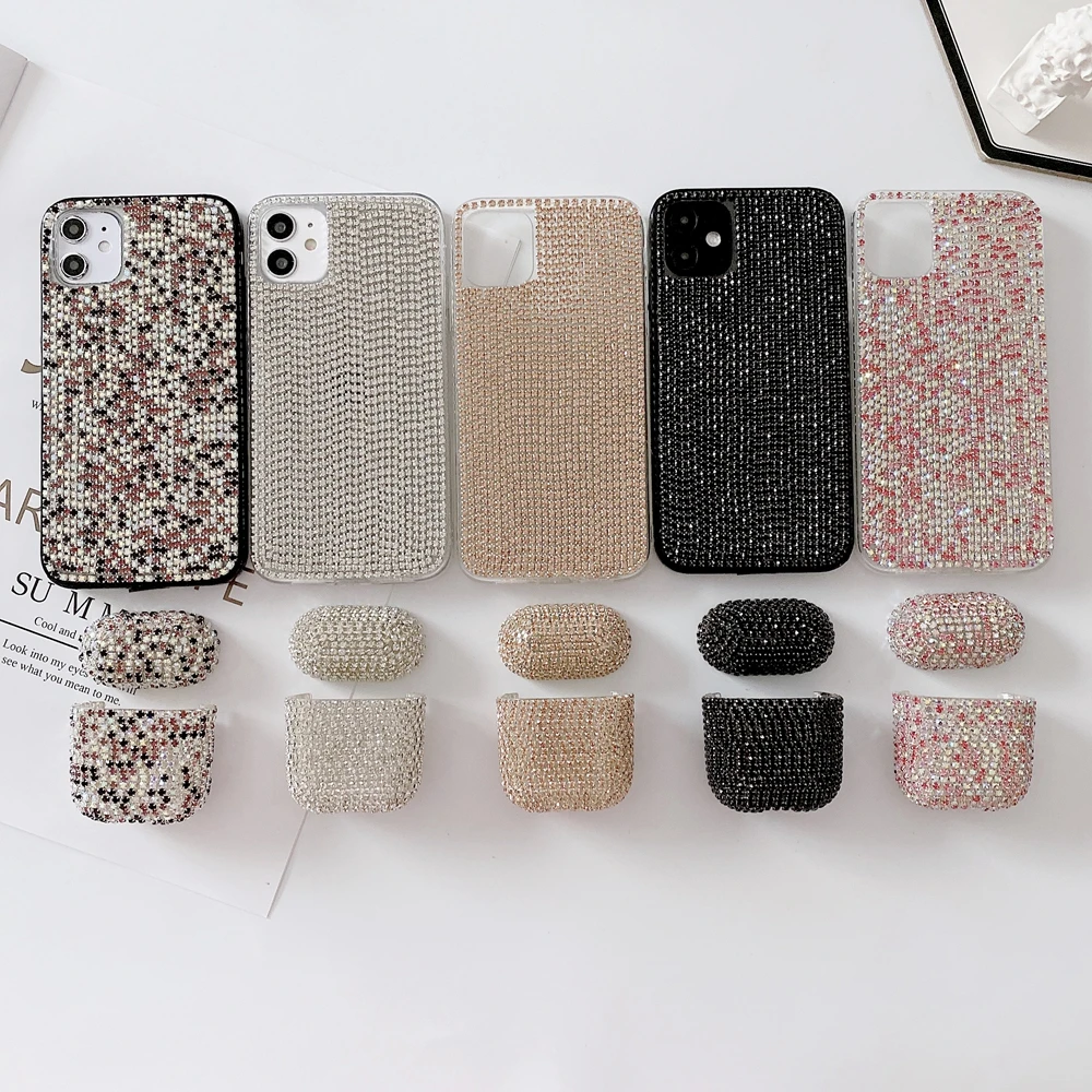 

Hot Selling Sparkling Phone Case and for Airpods Gen 1 2 Glitter Diamond Shiny Covers Girl for iPhone 11Pro Se 10 7 8Plus Ladies