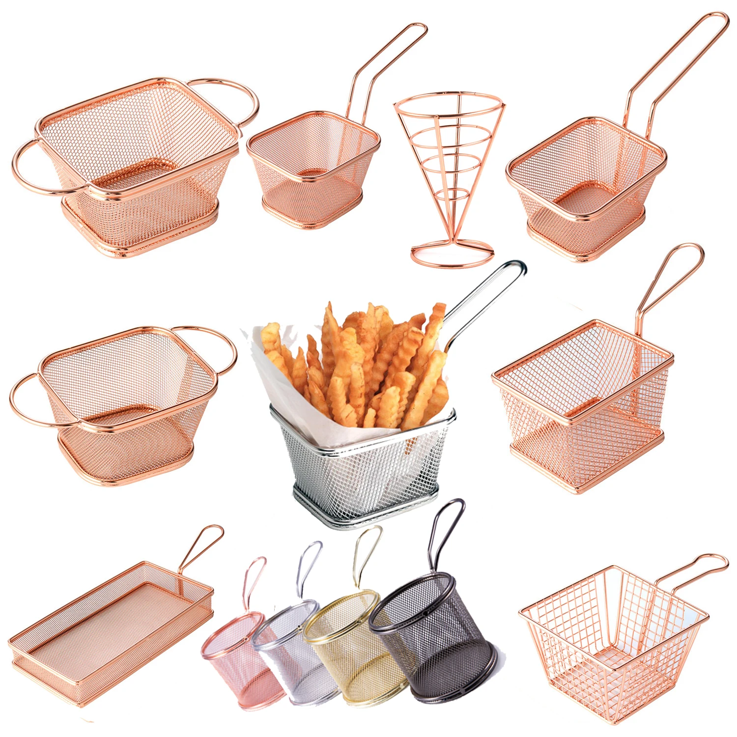 

wholesale Mini French Fries basket Stainless Steel French Chip Frying Kitchen mini small holder