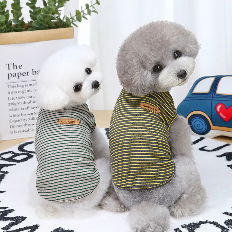

Dog Clothes Pet Cat Perro Apparel Cloth Spring Summer Cotton Vest Pet Stripe T Shirts Puppy Dog Clothes, Multicolor