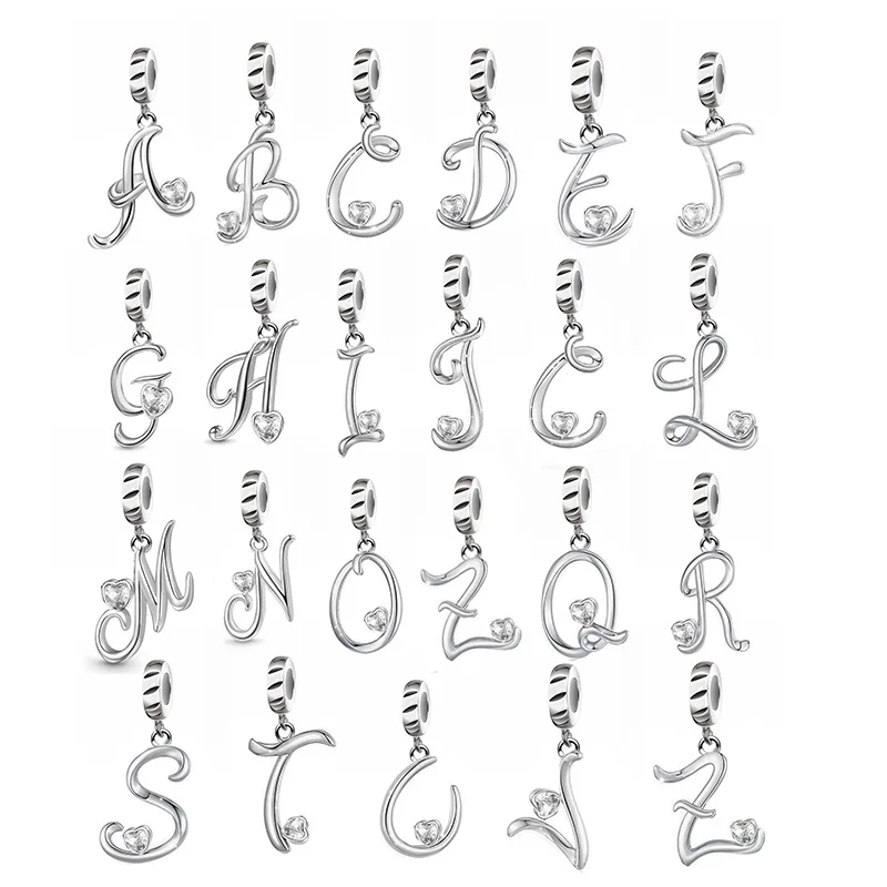 New Design Memorial Gift 925 Sterling Silver A-Z Letter Alphabet Beads Charms for Bracelet Jewelry Making
