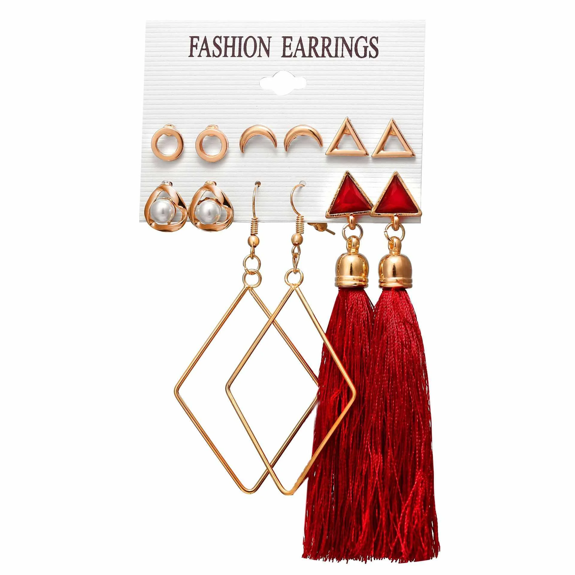 

2020 Bohemian Tassel Hot Selling Popular Dangle Earring Set For Women Jewelry Mixed Stud Drop Pearl Geometric Earrings