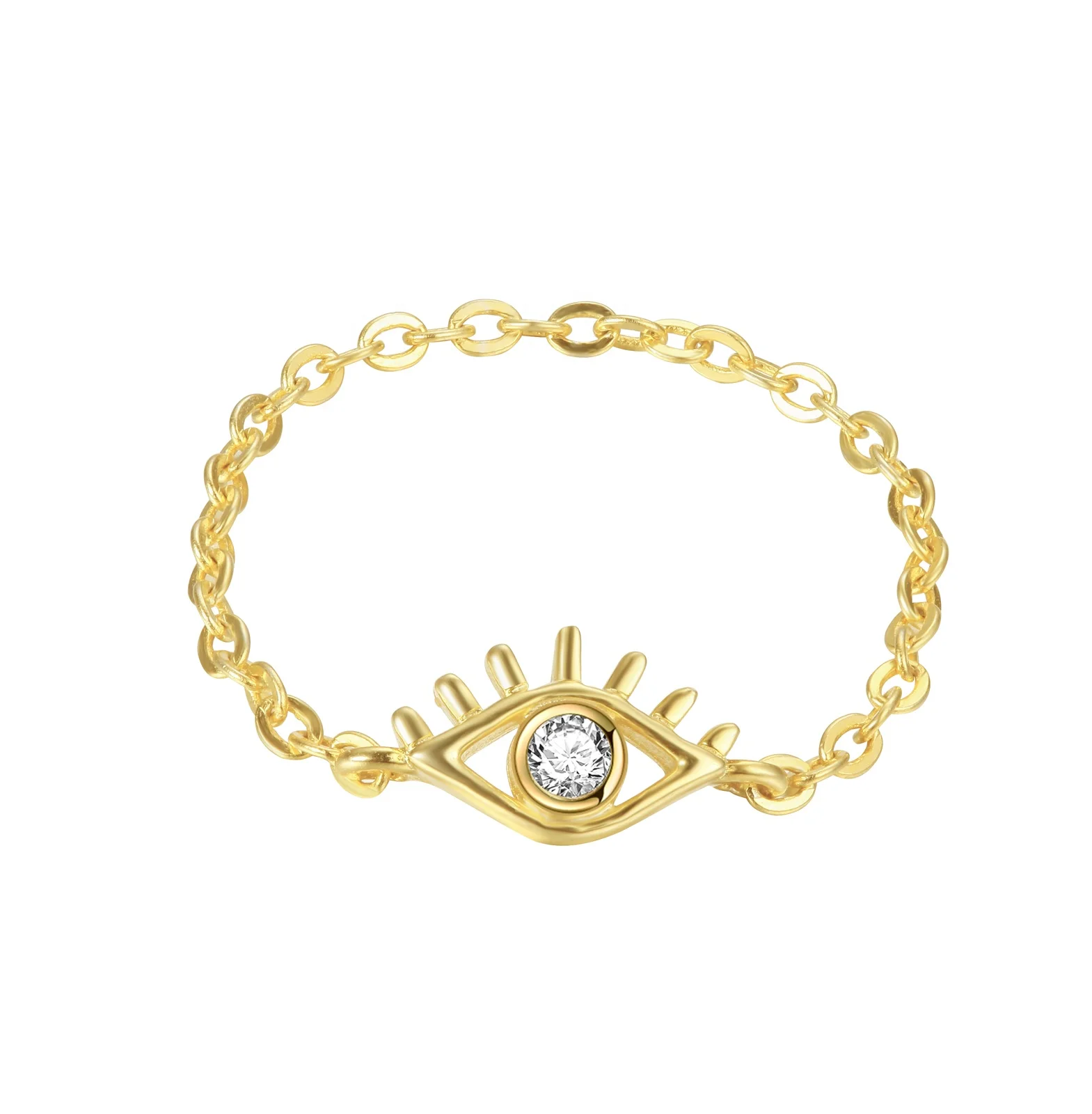 

Women Dainty 18K Gold Plated Jewelry Manufacturer Custom Jewelry 925 Silver Sterling Bezel Set CZ Chain Eye Ring