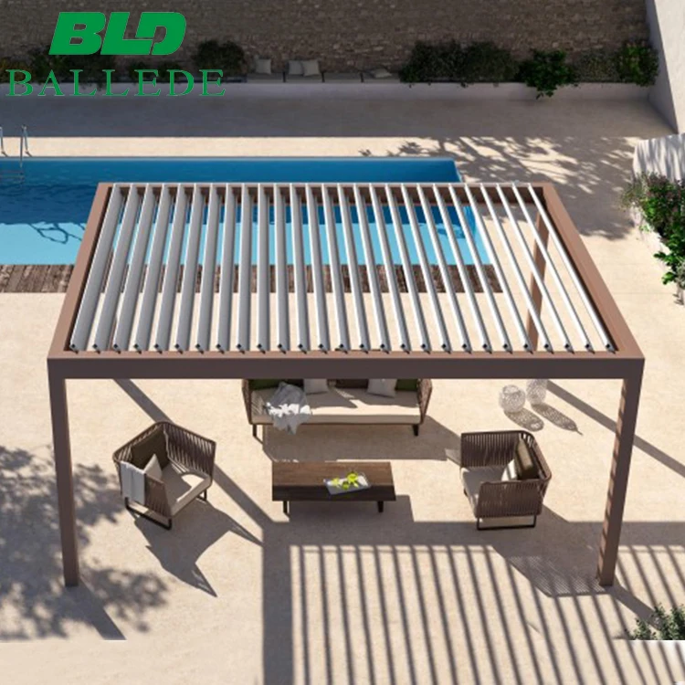 

Outdoor bioclimatic waterproof aluminium louver pergola, Match any color ral/ aluminium motorised pergola
