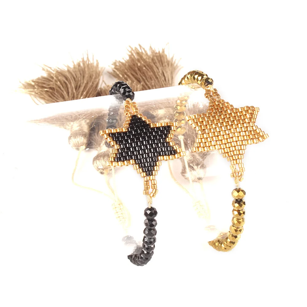 

Amazon Bohemian Crystal MIYUKI Bead Tassel Pentastar Woven Bracelet, As picture