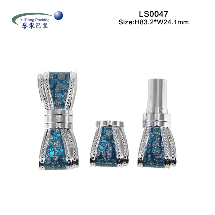 
2020 trend custom printed empty luxury blue bowknot lipstick container lip stick packaging tube with diamond 