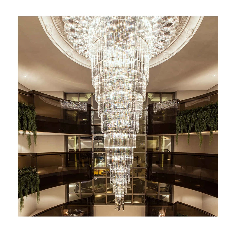 

Custom extra crystal chandelier lighting hotel lobby big size modern flush mount long chandelier