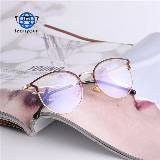 

Teenyoun Eyewear Women Optical Glasses Hollow Out Metal Frame Eye Round Blue Light Blocking Eyeglasses Frames