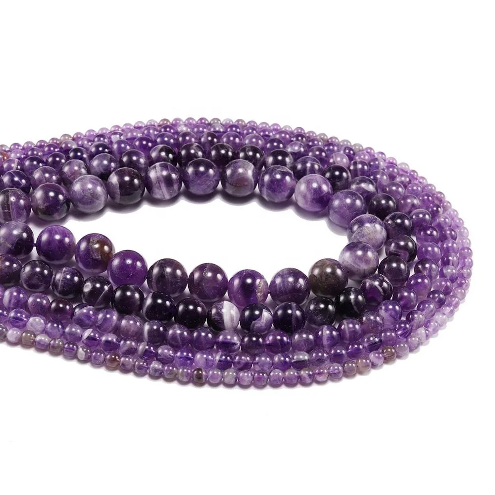 

1strand/lot 6 8 10 12 mm Natural Dream Purple Amethystes Crystal Stone Round Beads Loose Spacer Bead For Jewelry Making Bracelet, Mix