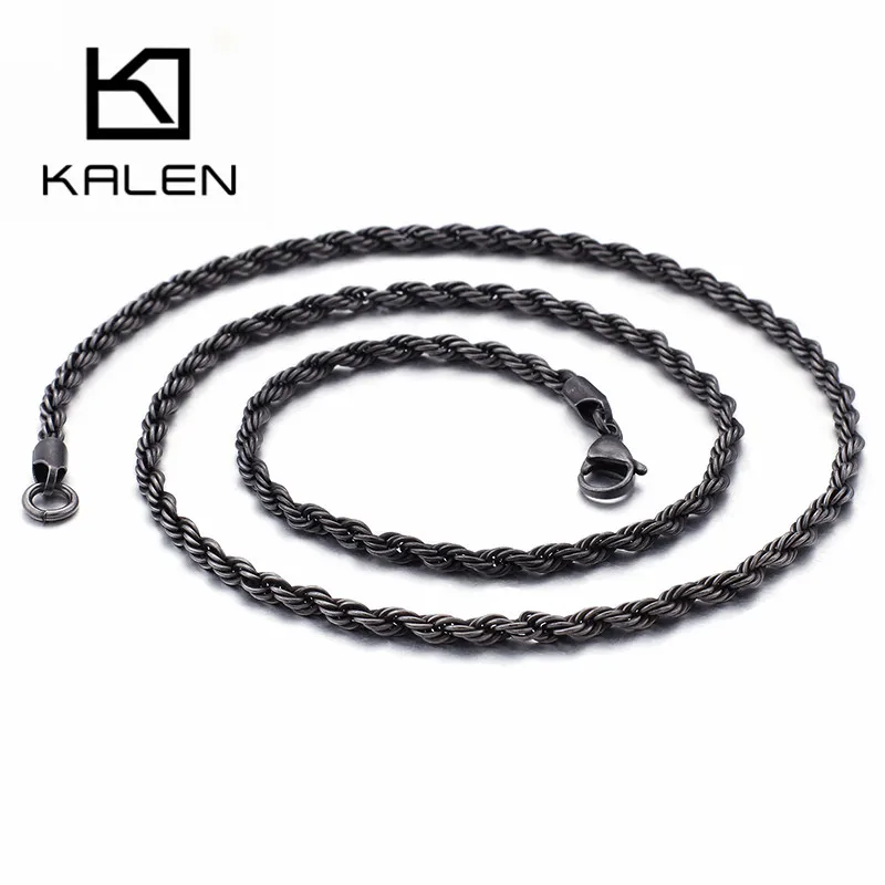 

KALEN 660*5mm Necklace Men Oxidation Black Stainless Steel Choker