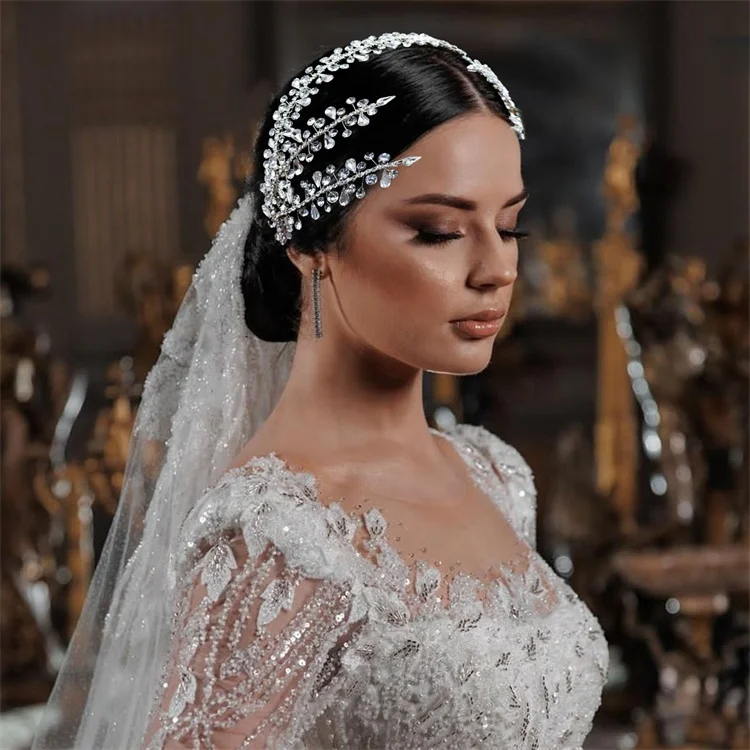 

Bridal Handmade Headdress Rhinestone Pressure Hair Hoop Wedding Soft Headband Wedding Dress Accessories
