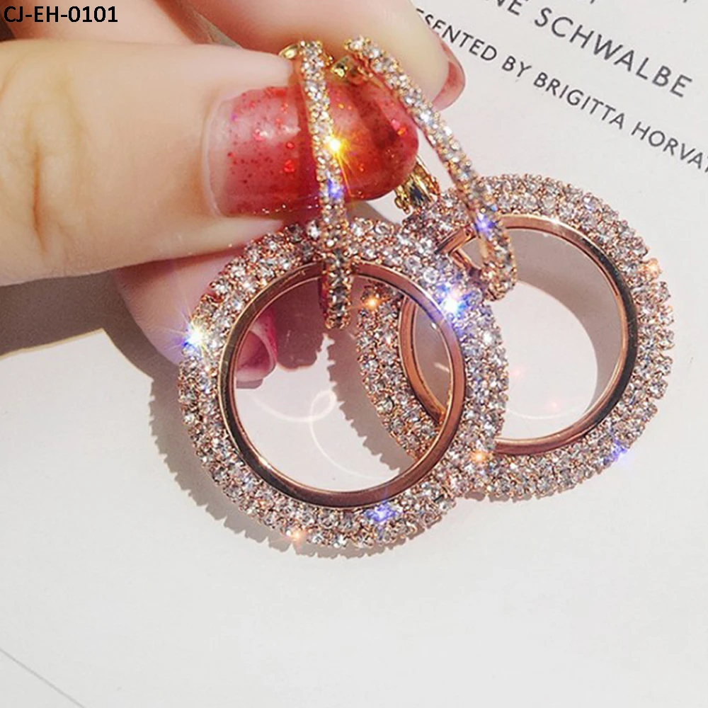 

Fashion jewelry big circle full diamond gold hoop earrings for women ear buckles factory direct sales, Gold,sliver
