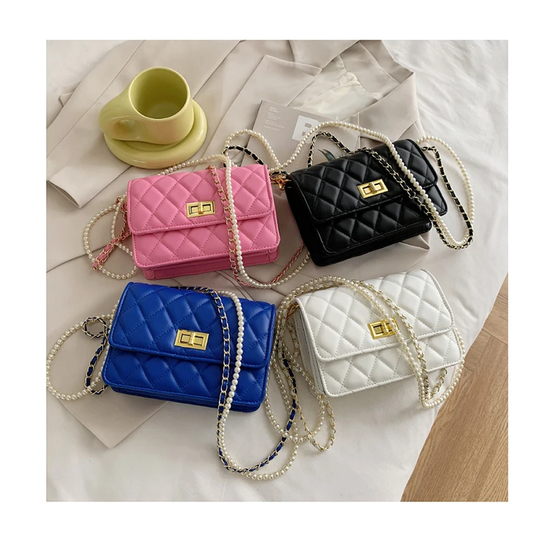

Women Rhombus Purses Handbags Vintage Female Shoulder Bag Ladies Designer Pearl Chain Bags for Girl Crossbody Bags bolso mujer