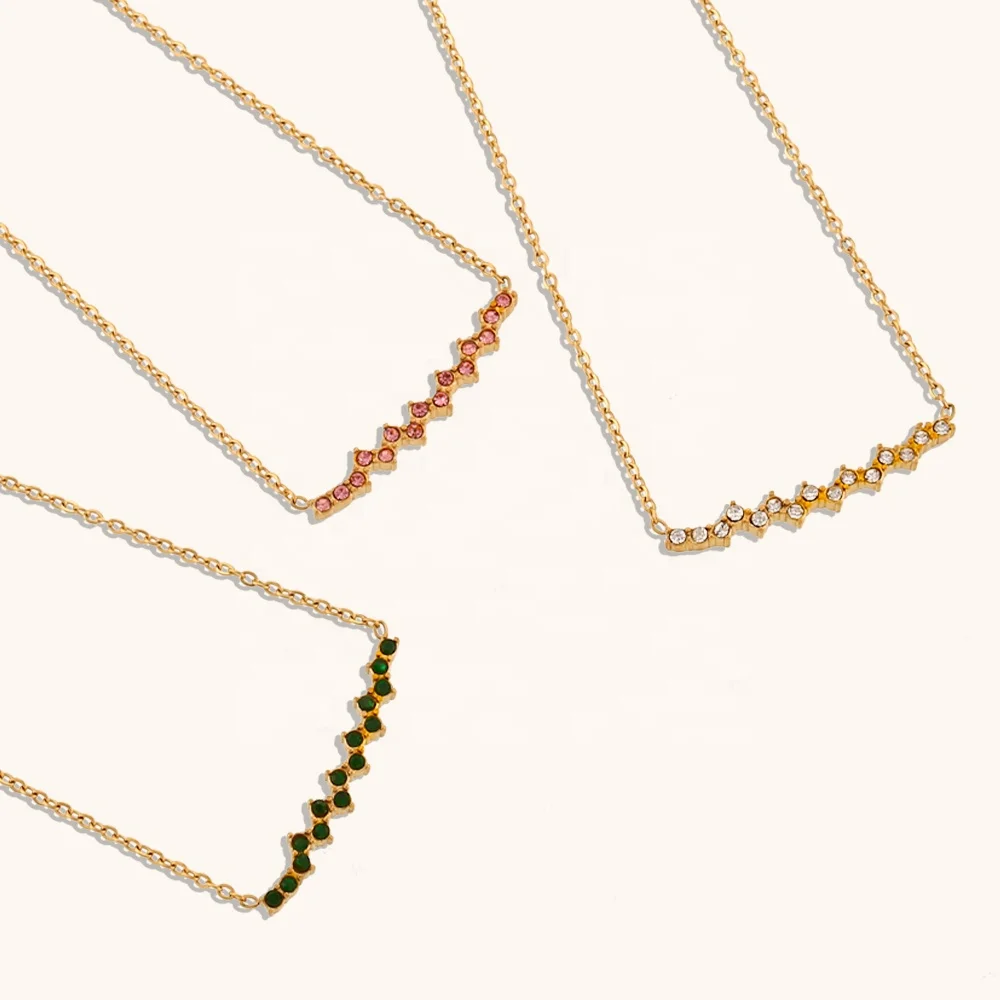 

Dingran Gold Plated Jewelry Colorful Zircon Necklace Water Wave Shape Zircon Necklace For Women