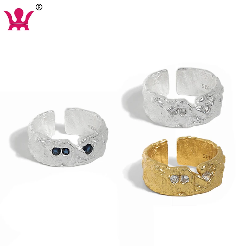 

Vintage Distorted Irregular Metal Texture finger Ring CZ Open Gold Rings for Women and Girls