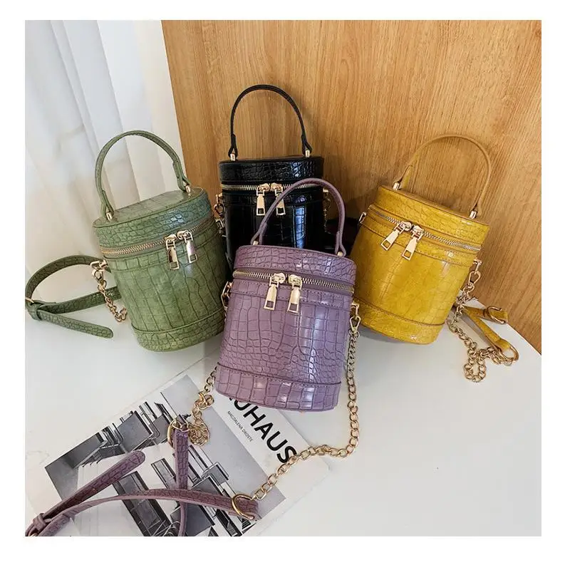 

2021 new arrivals small women bags crocodile pattern bucket hand bags fashion messenger bags women handbags ladies purses, 4 colors