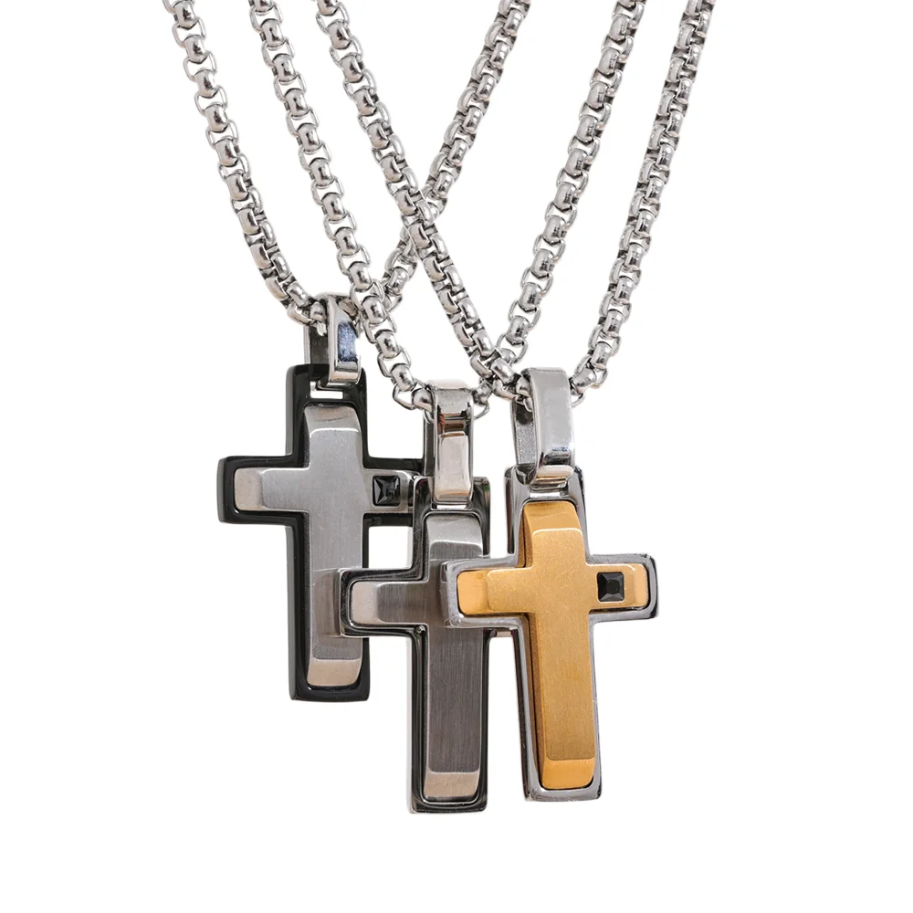 JINYOU 5002 Three-dimensional Cross Pendant Stainless Steel Men Necklace Minimalist Classic Jewelry Rust Proof Brother's Gift