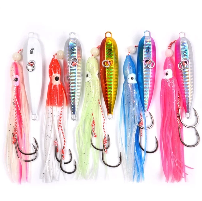 

SNEDA Wholesale New Design Artificial Lifelike Luminous Night Fishing Squid Jig Lure With Assist Hook 40g 60g 80g 100g 120g 150g, White/gold/silver/pink/blue purple