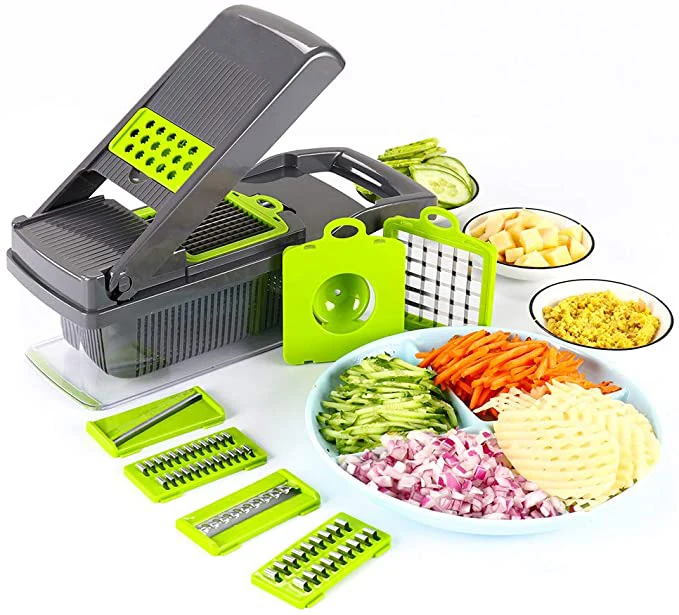 

Hot selling kitchen accessories 12-in-1 multifunctional vegetable cutter slicer vegetable chopper, Black and white