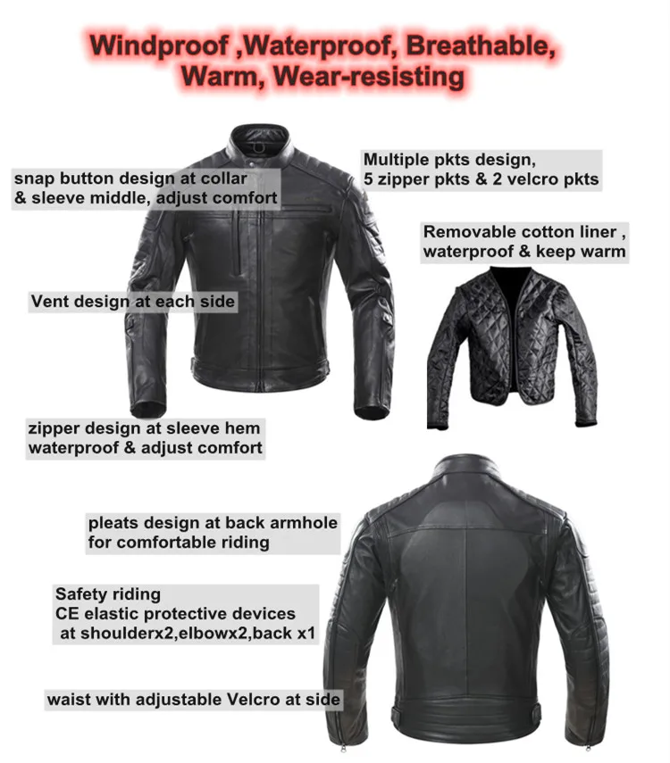 High Quality Comfortable Windproof &amp;Waterproof City Sports Men Motorcycle black Leather  Jackets