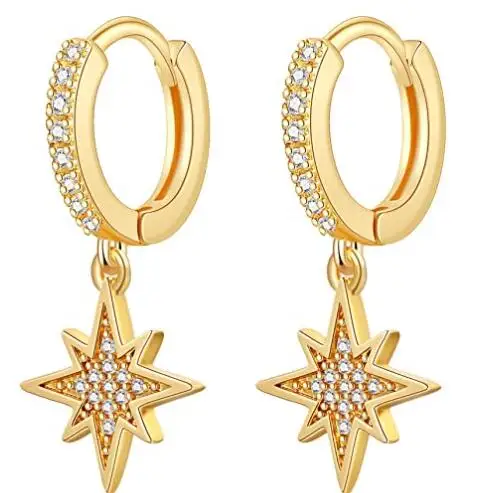 

Small Pendant Ring Earrings Gold Plated Square Crystal Star Earrings for Women