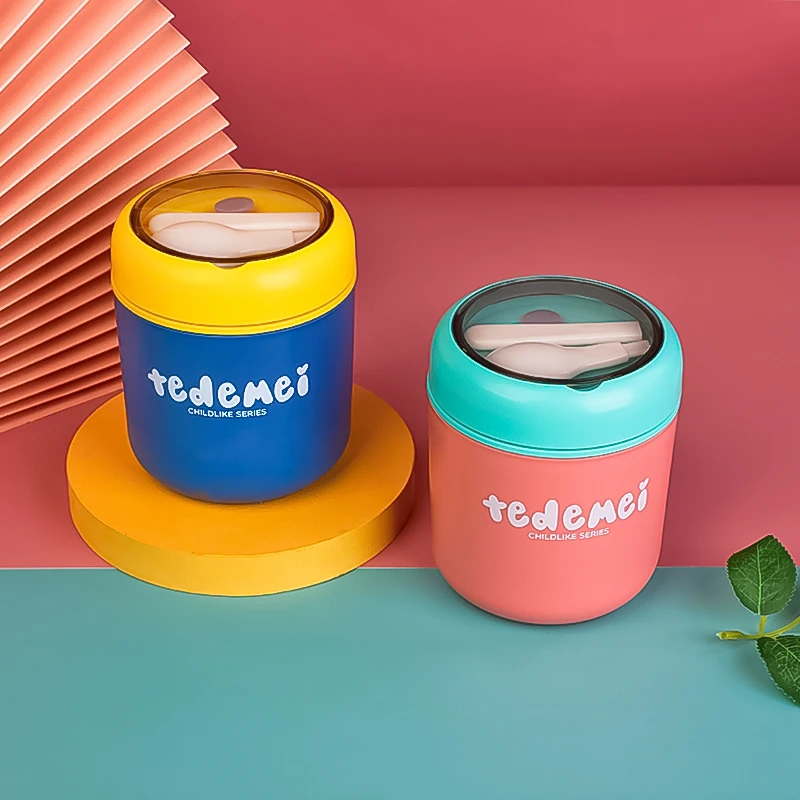 

2021 hot selling Homio Tedemei Manufacturer colorful 316 stainless steel breakfast soup cup food container, Blue pink