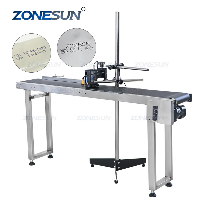 

ZONESUN Inkjet Printer Conveyer Conveying Table Band Carrier Sorting Workbench PVC Belt Conveyor Bottle Box Bag Sticker Conveyor