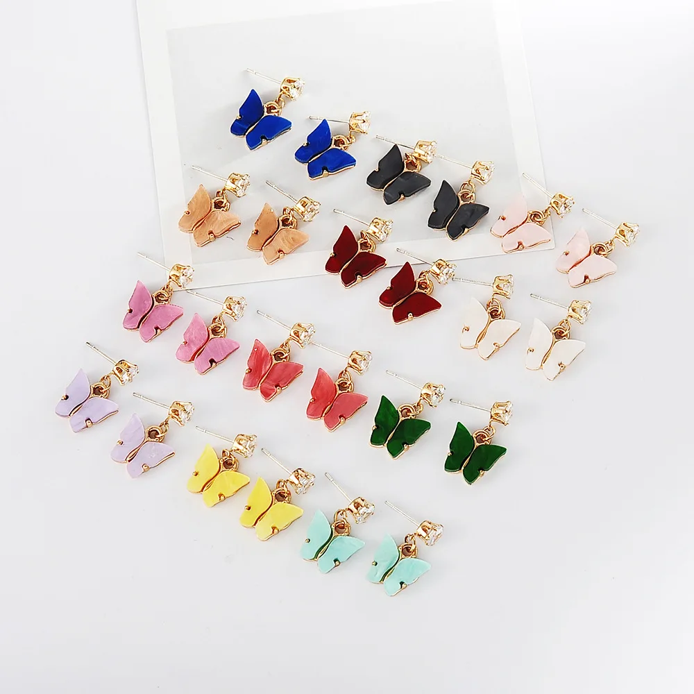 

2020 Hotsale Shining Crystal Acrylic Butterfly Drop Earrings Resin Acetate Acrylic Butterfly Earrings