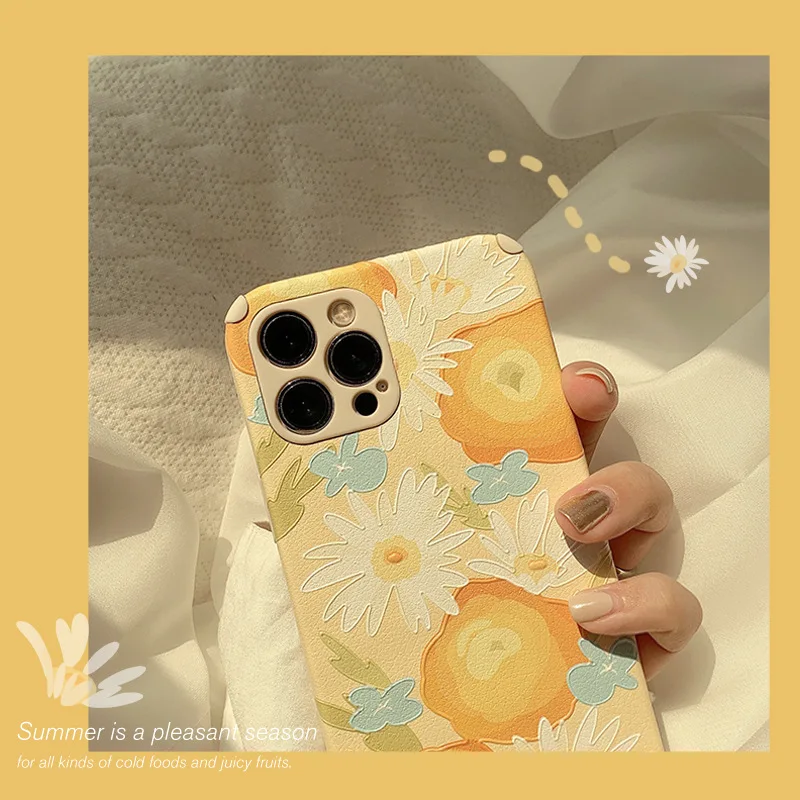 

Summer Case For iPhone XR X 7 8 6 Plus Soft TPU Leather Flowers Oil Painting Airbag Back Cover For iPhone 11 12 Pro XS Max, Yellow