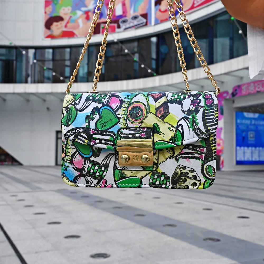 

2020 crossbody graffiti purses sling bag women fashion design leather messenger bags, White