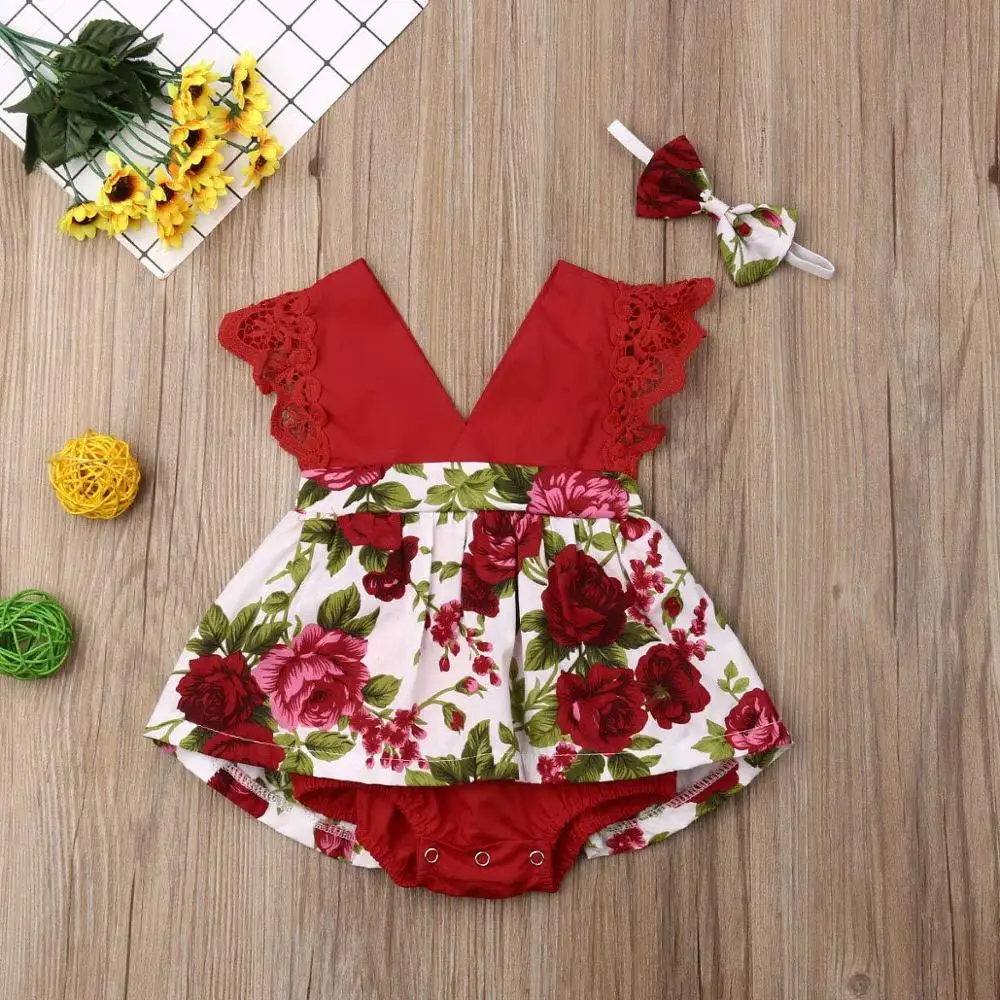 

fashionable red flower Infants Baby Girl Jumpsuit Romper Clothes Outfits