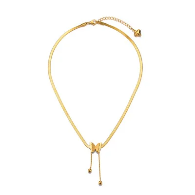

MSYO Stainless Steel Animal Upscale Jewelry Matte Butterfly Choker Charms Snake Bone Chain Pendant Gold Necklace, As shown in the picture