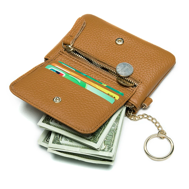 

OEM online shopping womens coin purse genuine leather RFID Credit Card Holder Wallet For Women Leather Zip Coin Purse Keychain, Black, coffee, red