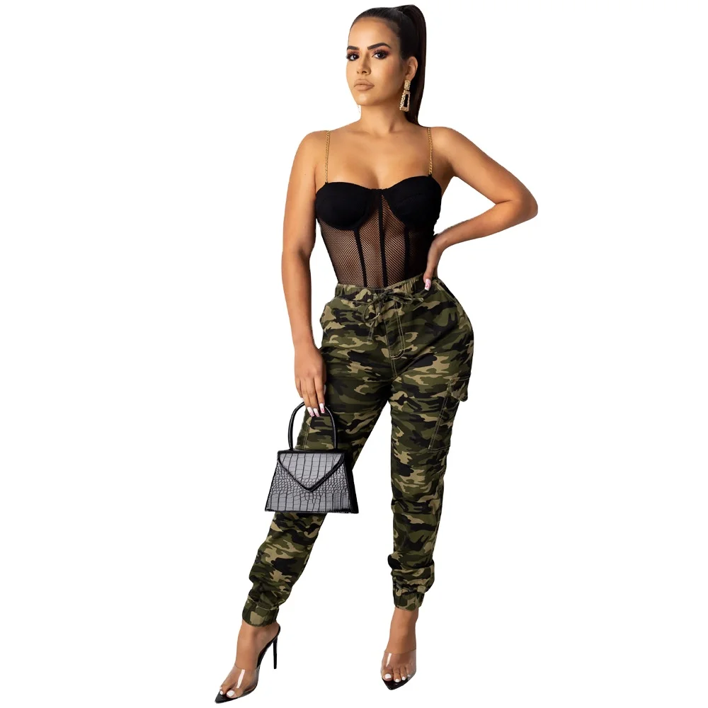 

2020 High Quality Military Bunch Of Foot Cargo Pants Women Army Fatigue Pants, Green