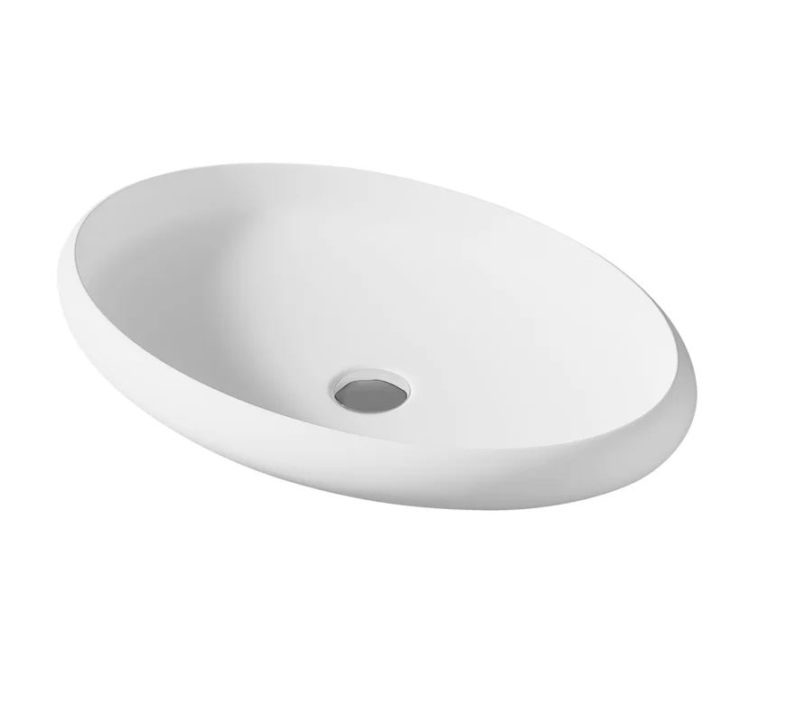 Solid surface elegant oval wash basin artifical stone white