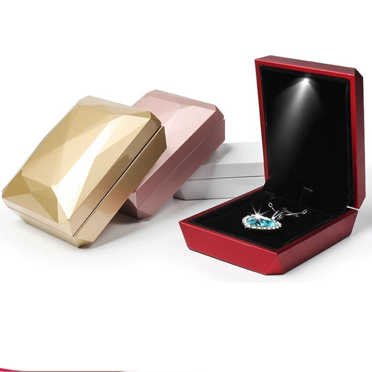 

High Gloss Geometric Diamond Cutting Shape Ring Necklace Jewelry Box Led Light, 4 colors (customized)