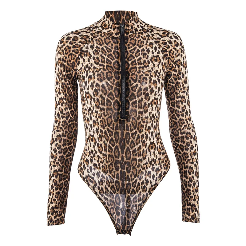 

Long Sleeve Bodysuit Women Leopard Bodysuit Leopard Print One-piece Long Sleeve Swimsuit