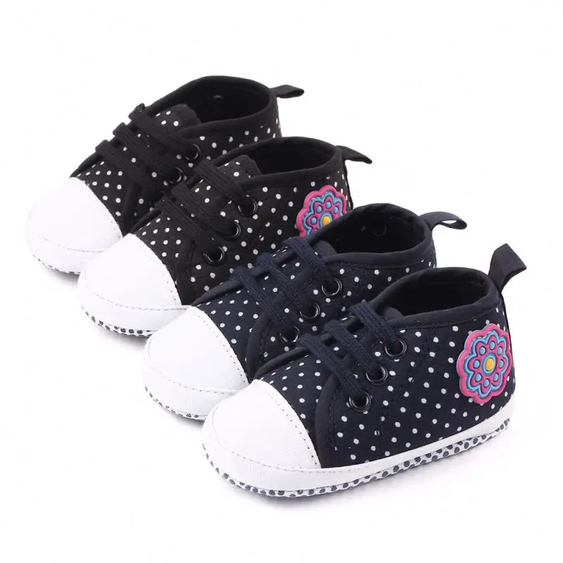 

Wholesale fashion comfortable breathable polka dot flower autumn girls baby casual shoes, Dark blue/black
