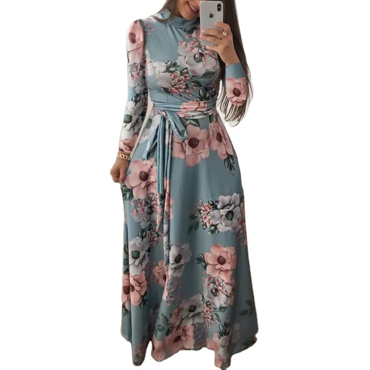 

Summer beach bohemian flower print maxi dress loose fitting short sleeve casual elegant dresses for women sexy, Customized color