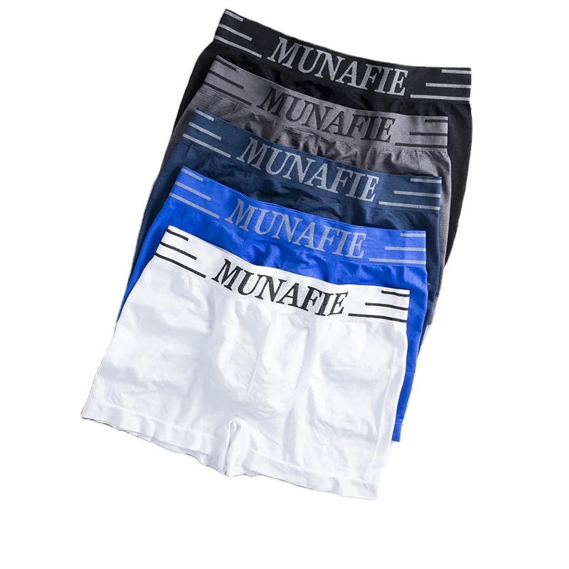 

Munafie Fierce men's ice silk underwear simple three-bar mid-waist high-elastic seamless boxer briefs