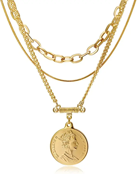 

Layered Necklace for Women 18K Gold Plated, Multilayer Coin Medallion Pendant Necklaces Layering Chain Set For Women, Picture shows
