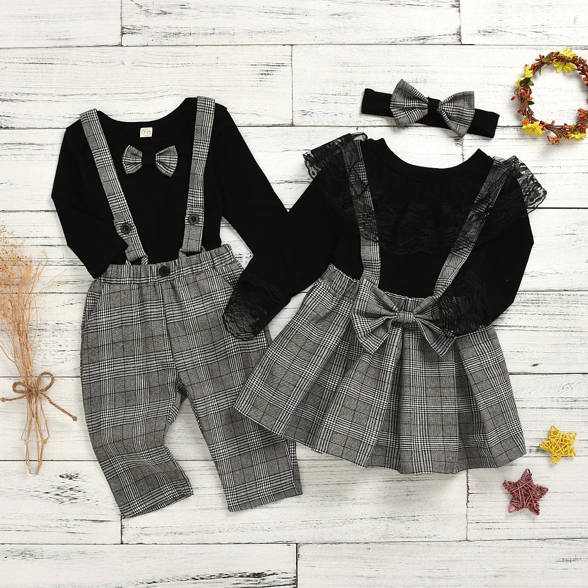 

Ins Style Girl Kid Lattice Straps Skirt Long Sleeve Lace Tops Set